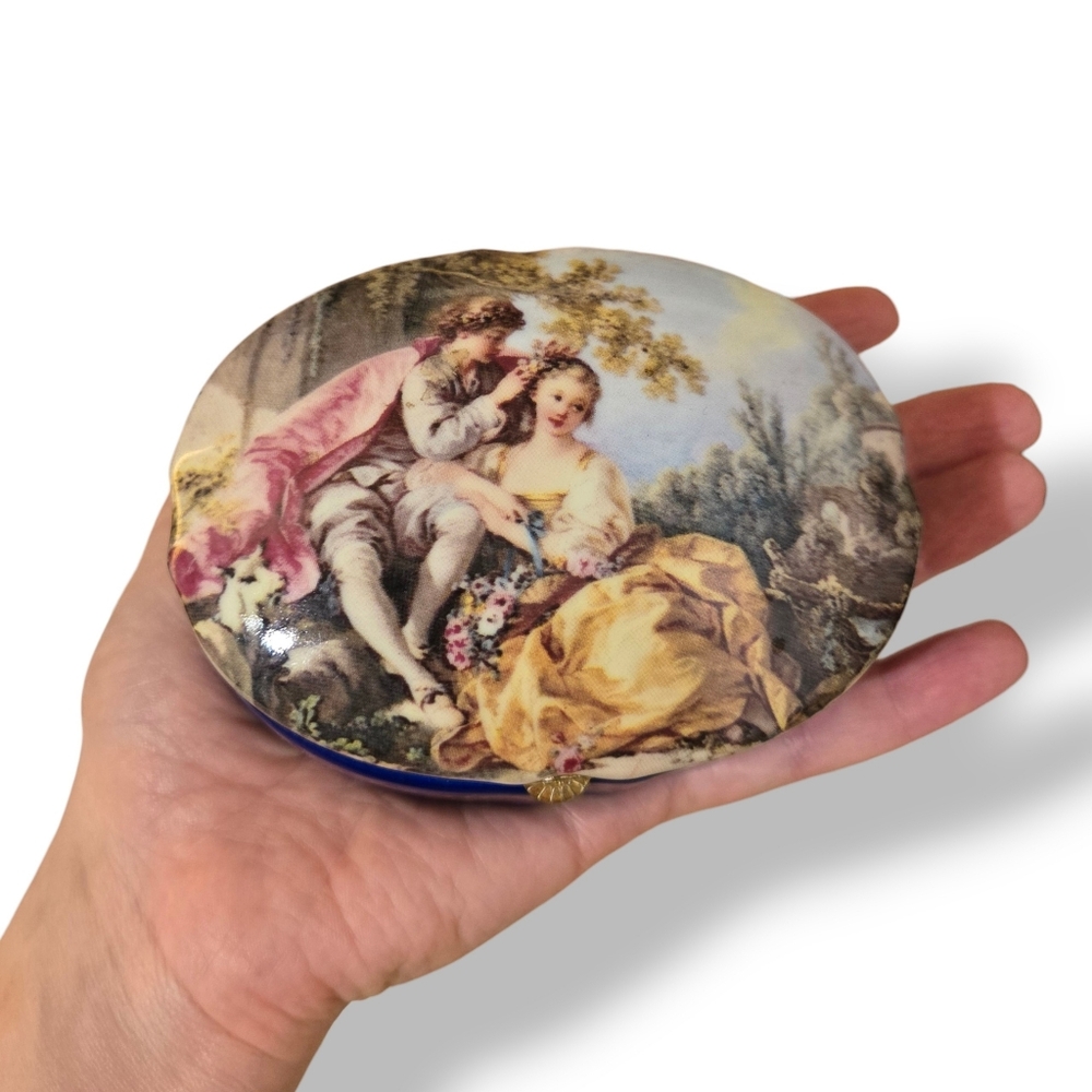 VTG PORCELAIN Victorian Revival TRINKET BOX ANDREA BY SADEK Francois Boucher art